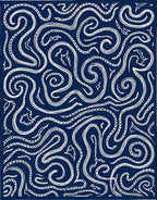 Deep Blue Abstract Swirl Lines Rug