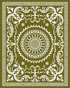 Olive Green Medallion Floral Scroll Rug