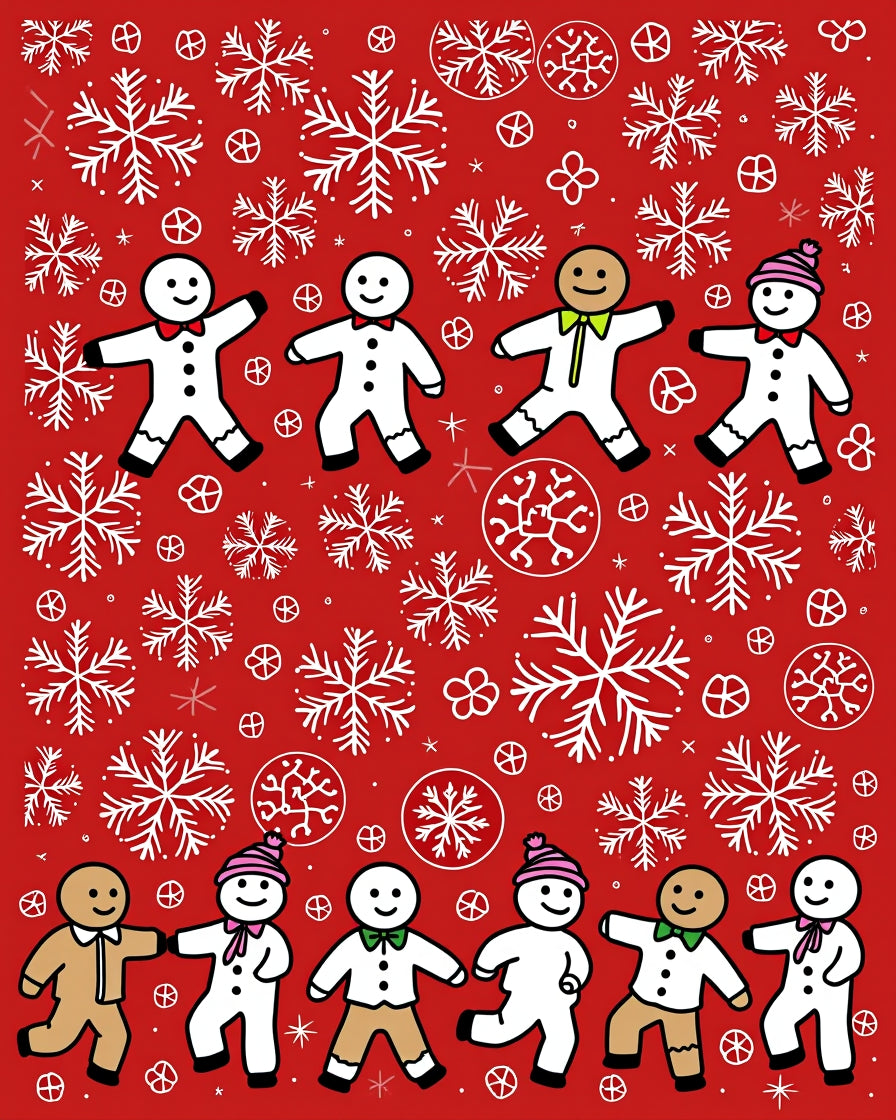 Christmas Gingerbread Snowflakes Red Background Rug