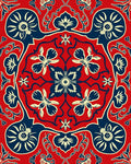 Crimson Navy Floral Medallion Rug