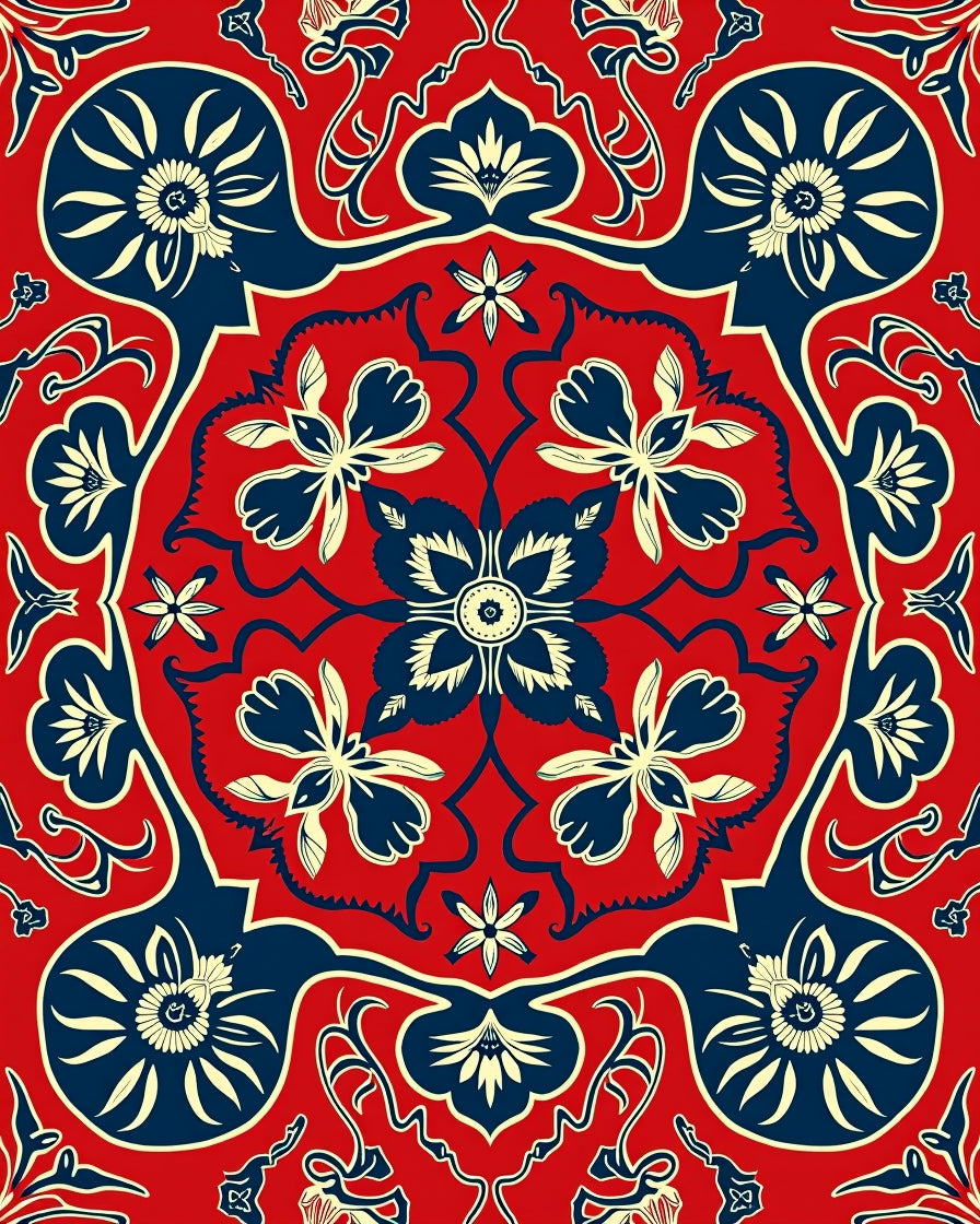 Crimson Navy Floral Medallion Rug