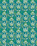 Teal White Green Floral Scroll Rug