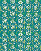Teal White Green Floral Scroll Rug