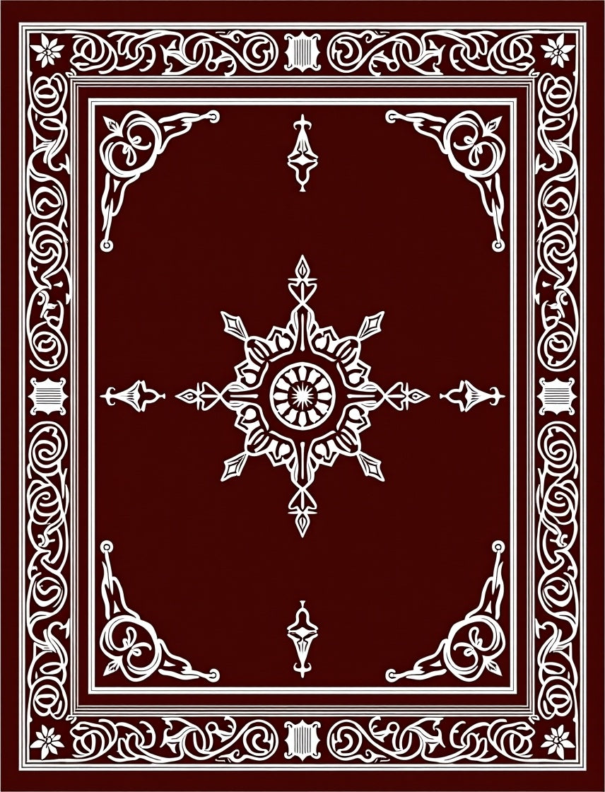 Deep Red White Floral Medallion Border Rug