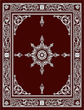 Deep Red White Floral Medallion Border Rug