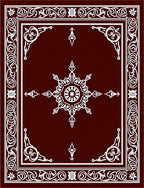 Deep Red White Floral Medallion Border Rug