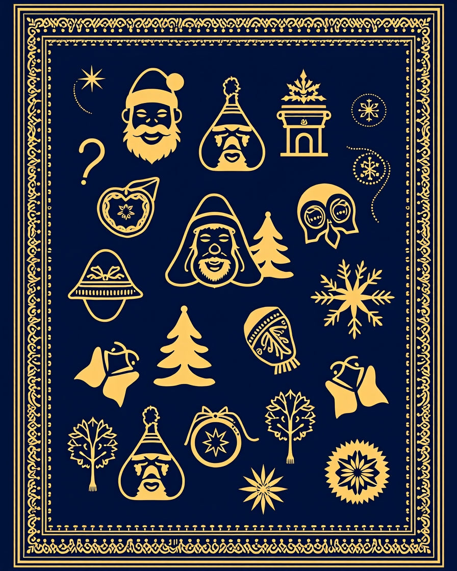 Golden Festive Icons Navy Celestial Frame Rug