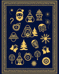 Golden Festive Icons Navy Celestial Frame Rug