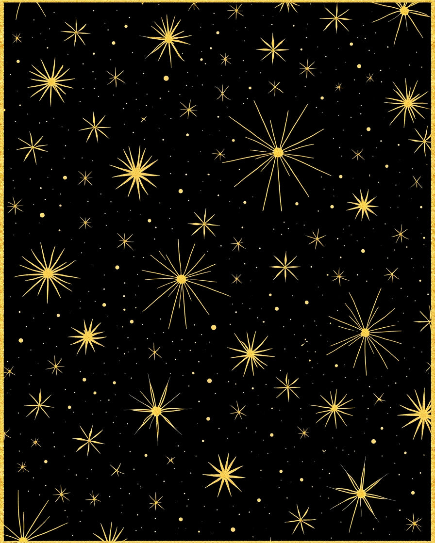 Golden Starburst Black Night Sky Rug