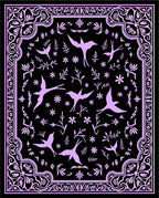 Ornate Lilac Bird and Floral Border Rug