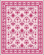 Crimson Floral Damask Border Rug