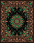 Ornate Black Coral Sun Medallion Rug