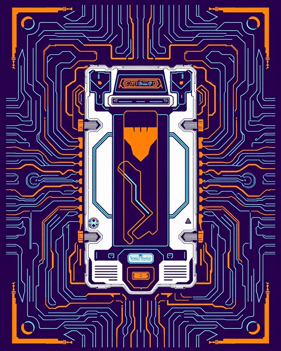 Cyberpunk Circuit Board Orange Blue Rug