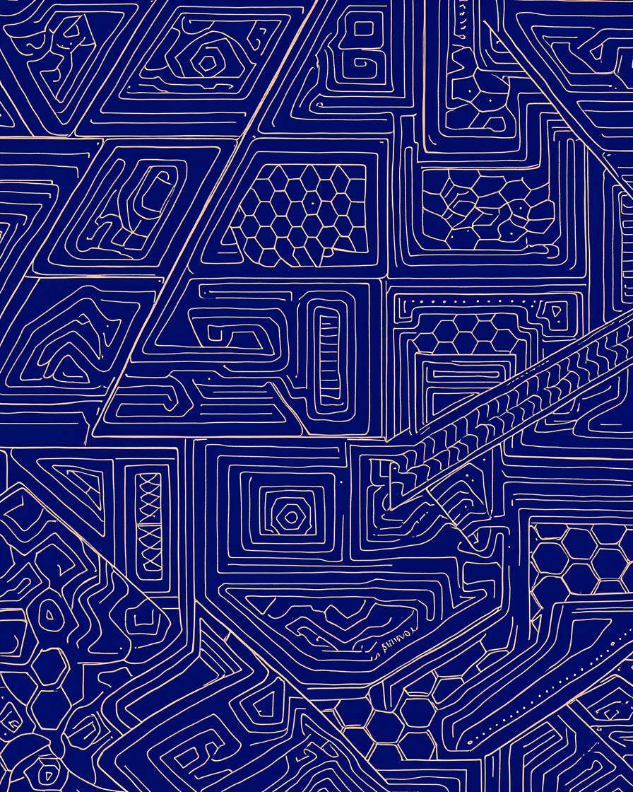 Abstract Navy Geometric Maze Rug