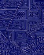 Abstract Navy Geometric Maze Rug