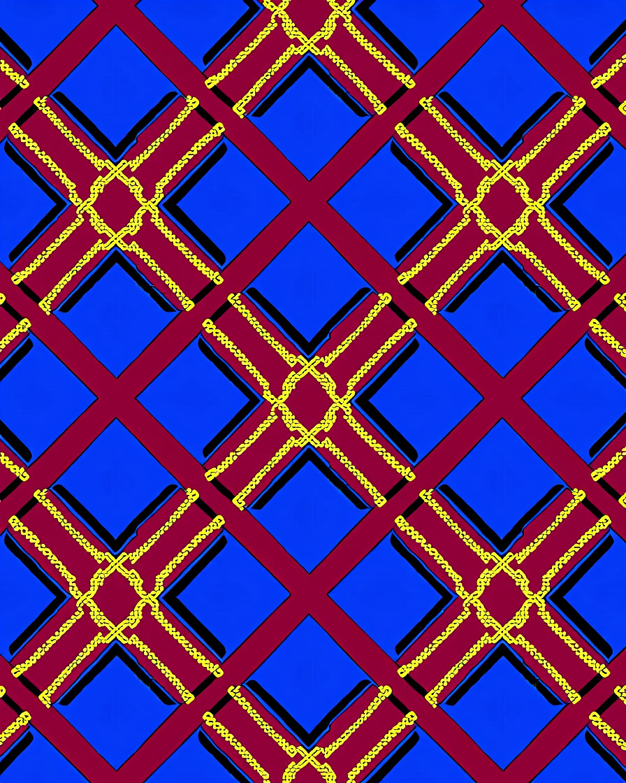 Crimson Cobalt Chain Lattice Rug