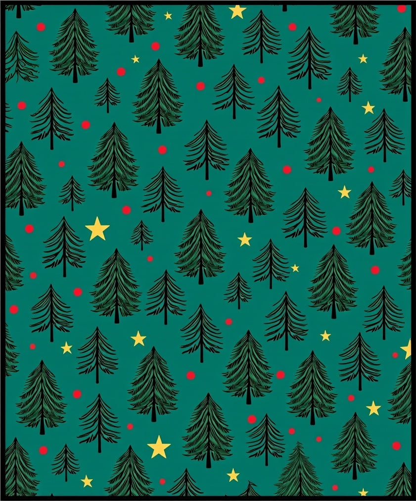 Evergreen Trees Red Dots Yellow Stars Rug