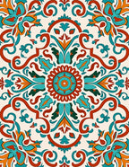 Turquoise Orange Indian Floral Mandala Rug