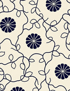Navy Floral Vine Cream Background Rug
