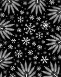 White Snowflakes and Ferns on Black Rug