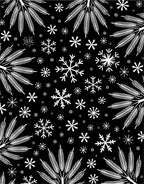 White Snowflakes and Ferns on Black Rug