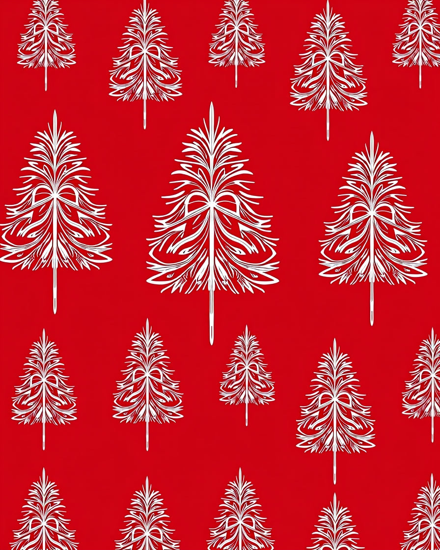 Crimson Stylized Tree Garland Rug