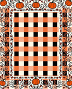 Orange Black Gingham Pumpkin Vine Border Rug