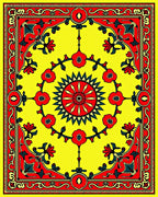 Vibrant Yellow Red Floral Medallion Rug