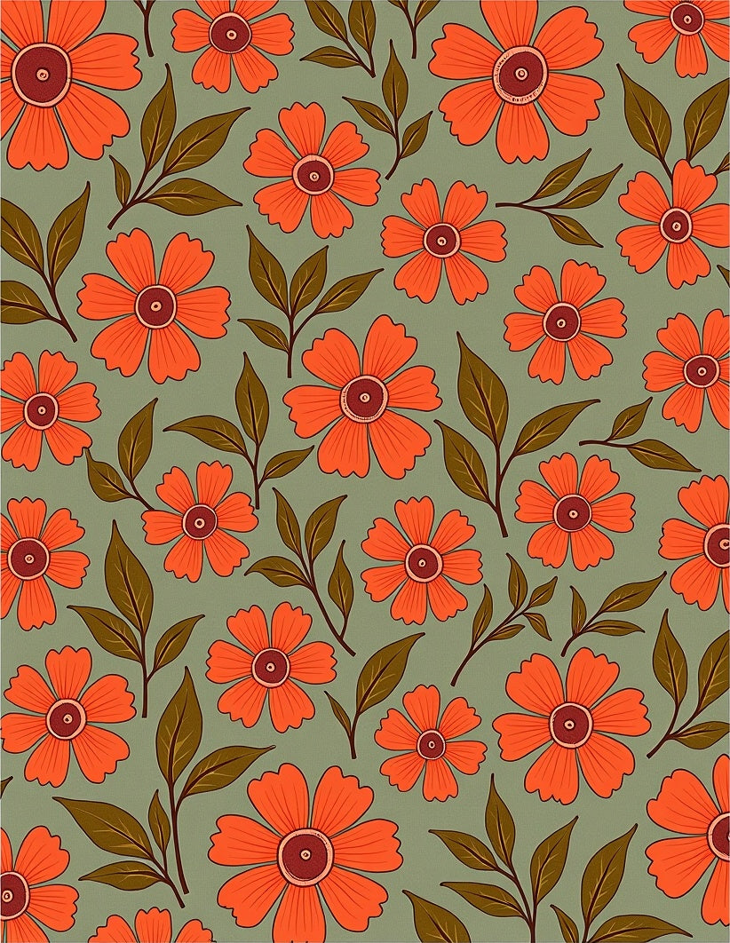 Retro Orange Blossom Foliage Rug