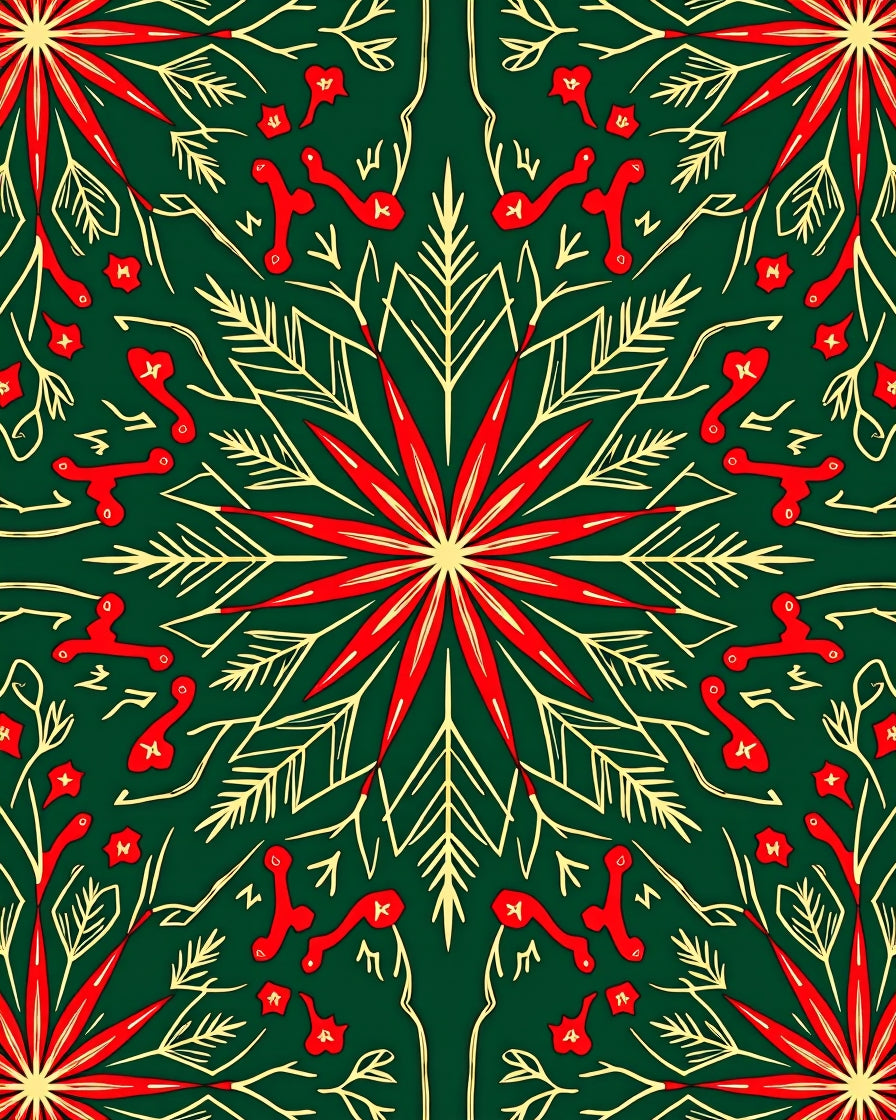 Emerald Red Gold Starburst Floral Rug