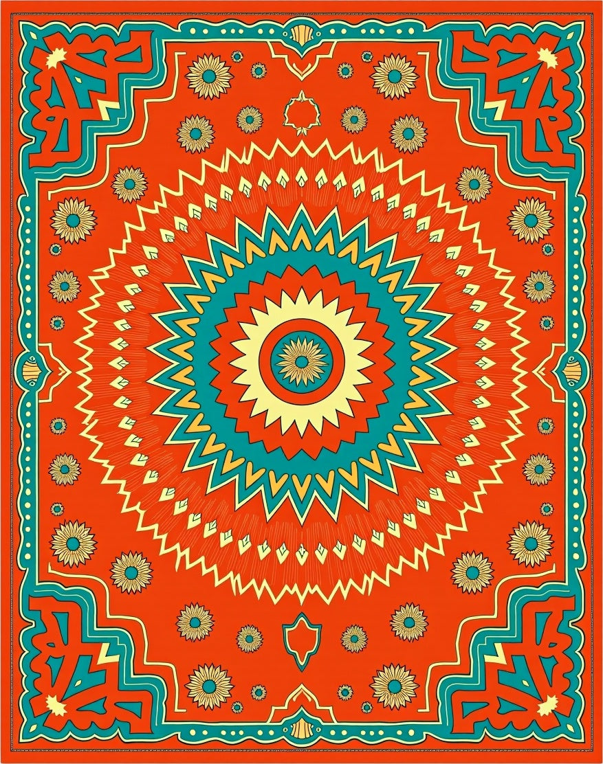 Vibrant Sunburst Floral Mandala Medallion Rug
