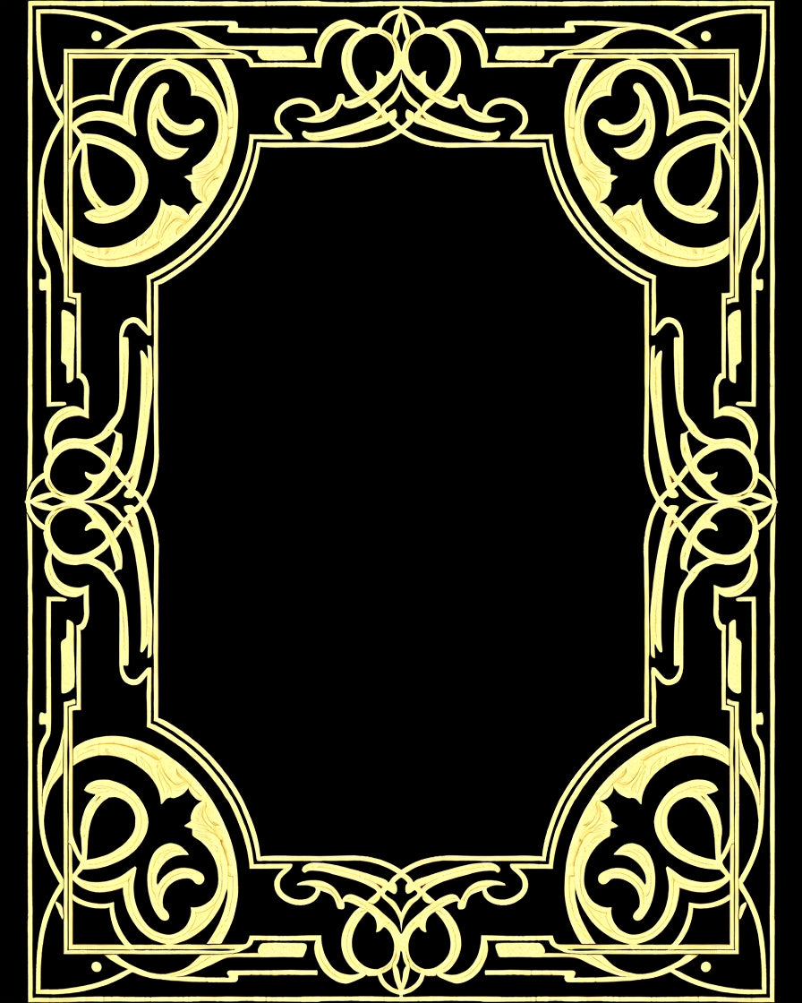 Golden Art Nouveau Scroll Border Rug