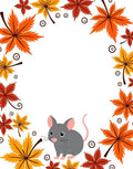 Whimsical Autumn Leaf Mouse Border Rug