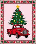 Festive Red Truck Christmas Tree Border Rug