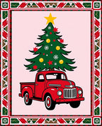 Festive Red Truck Christmas Tree Border Rug