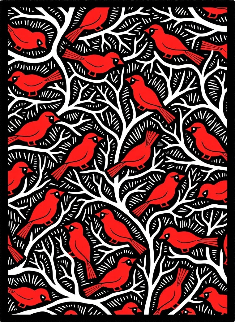 Bold Red Cardinal Tree Branches Rug