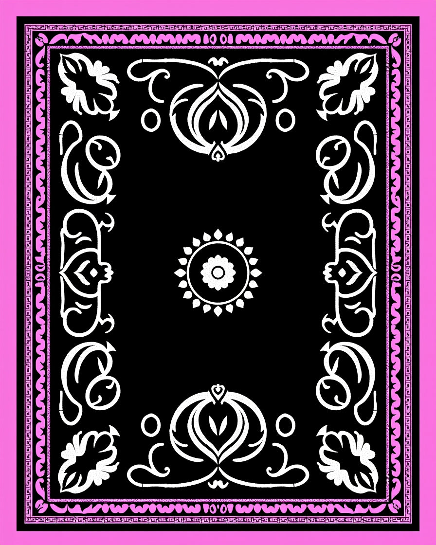 Black Pink White Floral Symmetry Rug