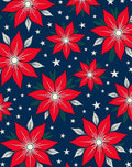 Red Poinsettia Stars Navy Rug