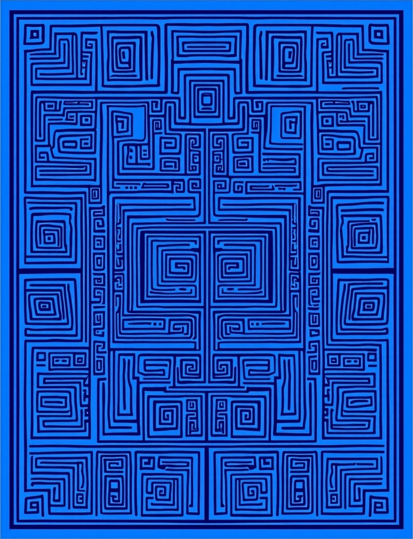 Deep Blue Geometric Maze Rug