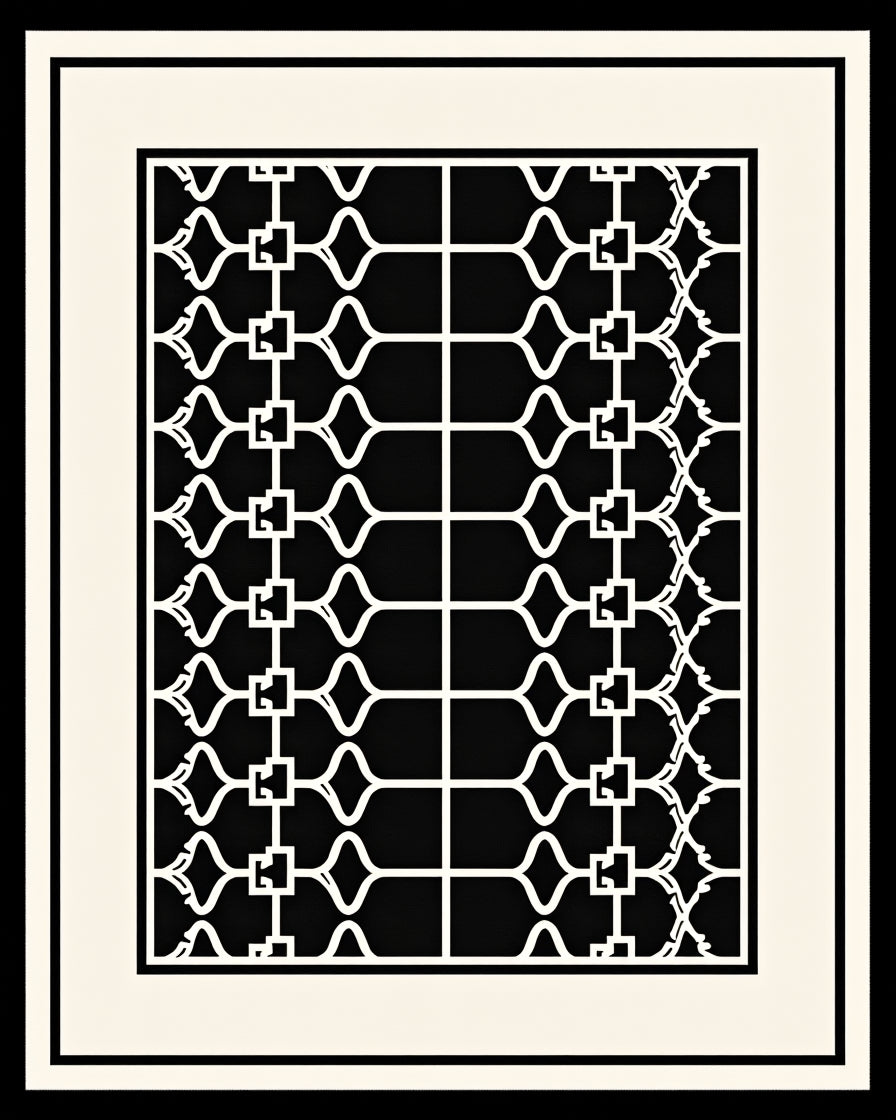 Black White Geometric Lattice Rug