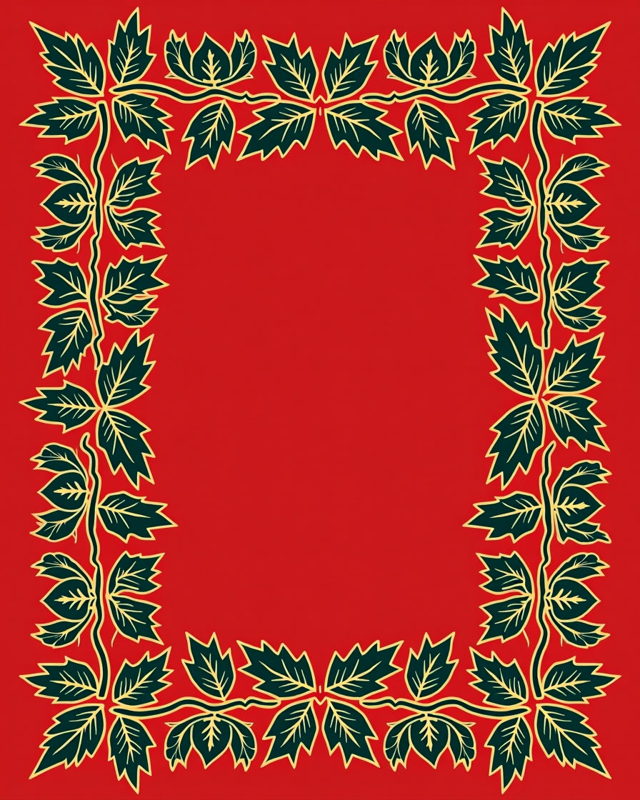 Crimson Green Leaf Vine Border Rug