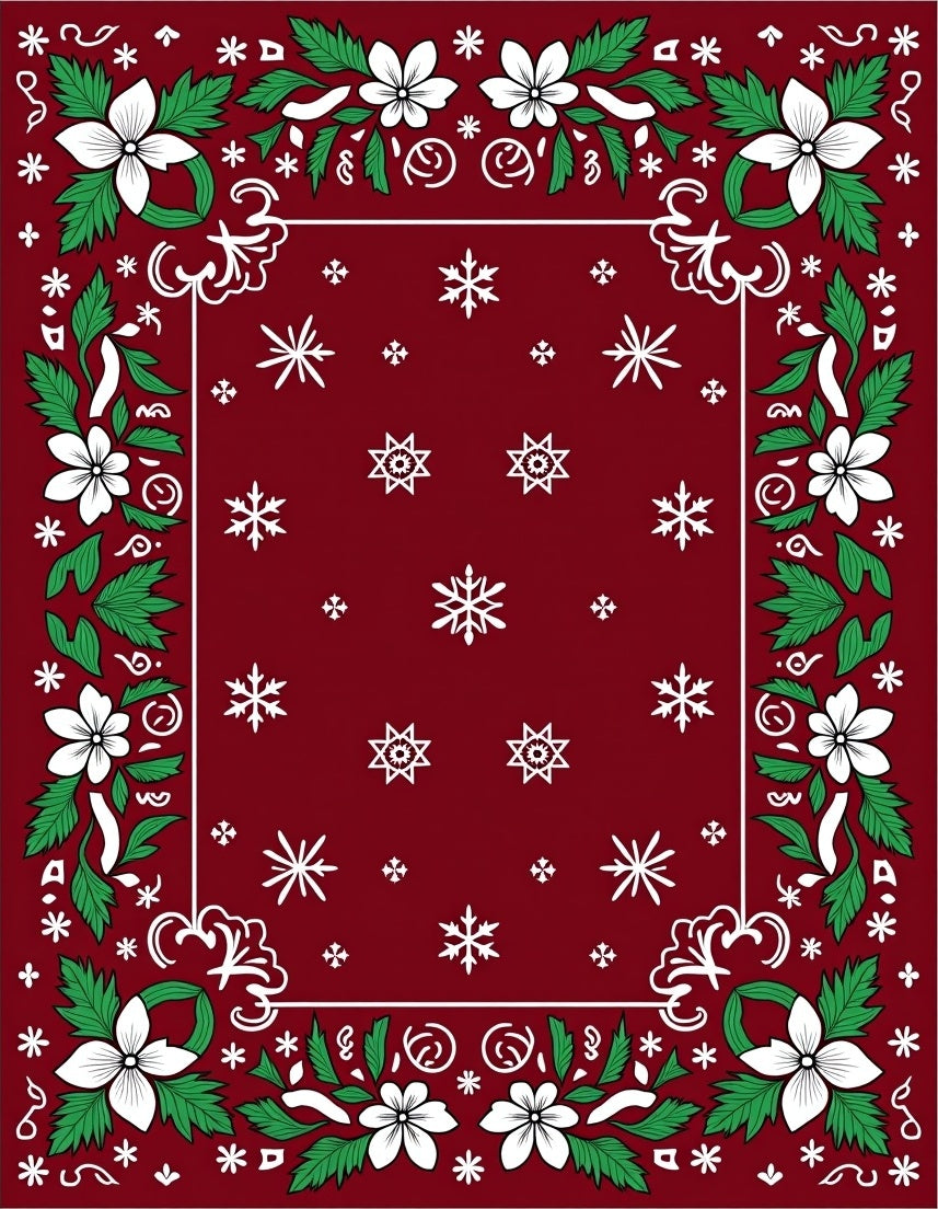 Crimson Floral Snowflakes Border Rug