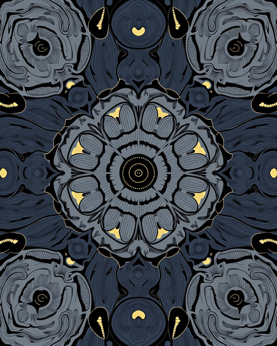 Gray And Black Abstract Floral Rug