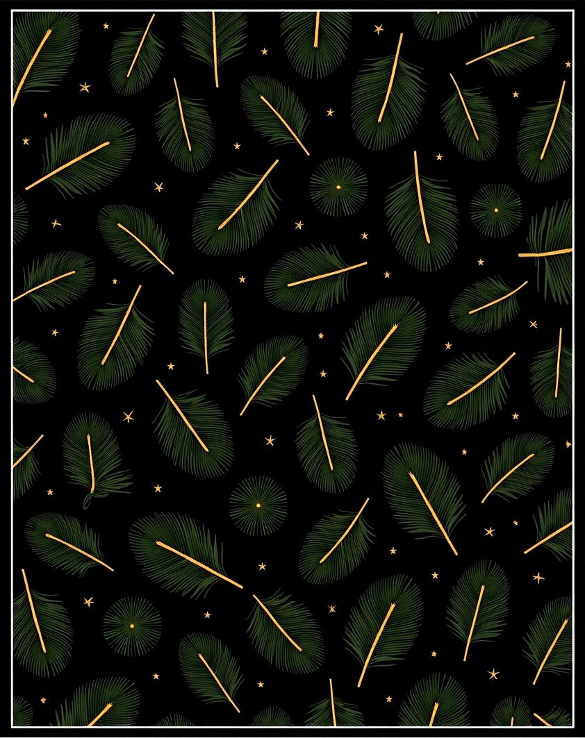 Dark Green Palm Frond Starry Night Rug