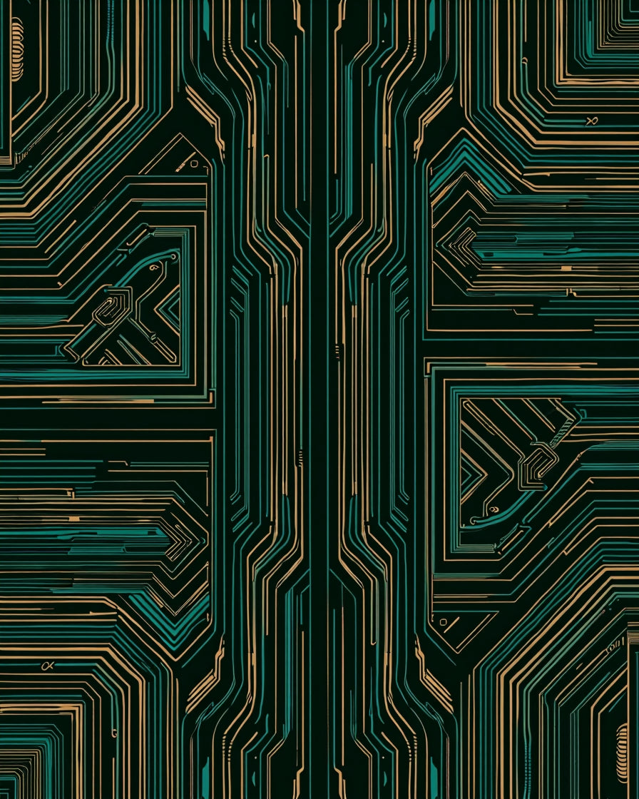 Circuit Board Copper Teal Lines Rug