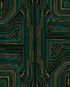 Circuit Board Copper Teal Lines Rug
