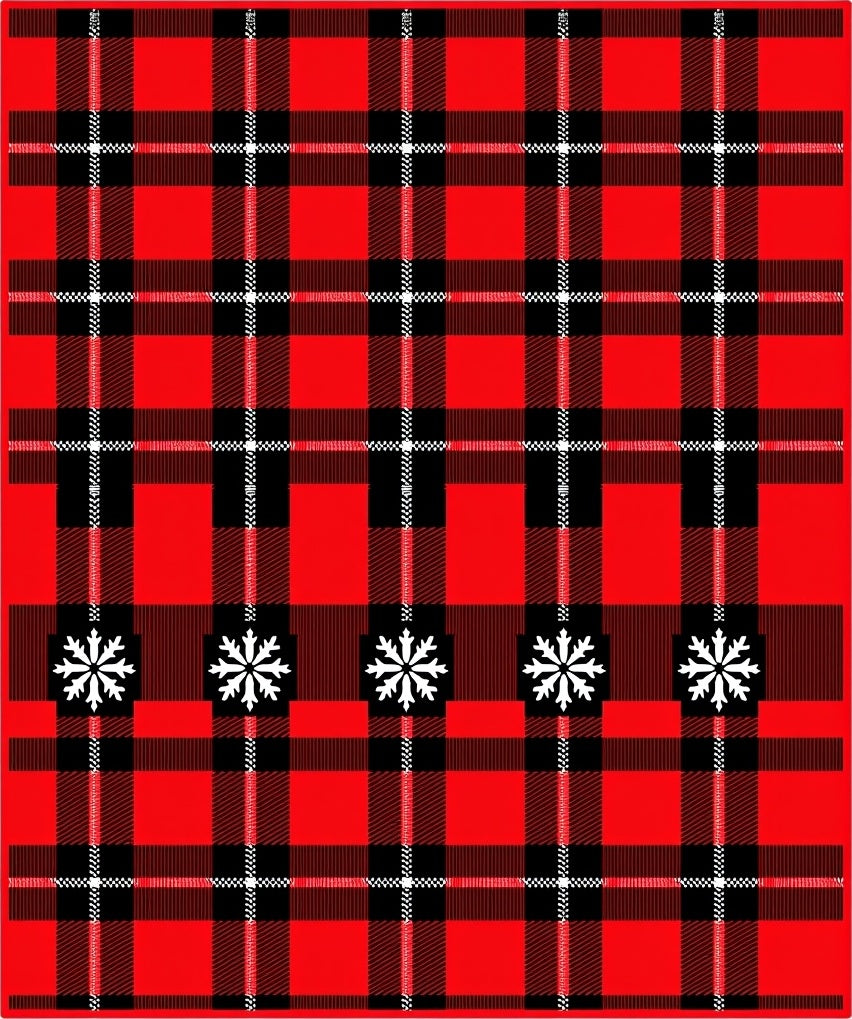 Red Black Plaid Snowflake Accent Rug