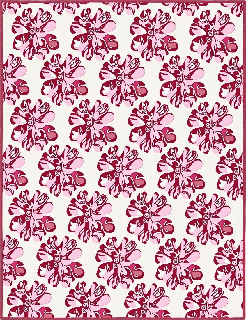 Fuchsia Abstract Floral Repeating Medallion Rug