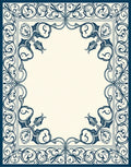 Navy Ivory Floral Scroll Border Rug