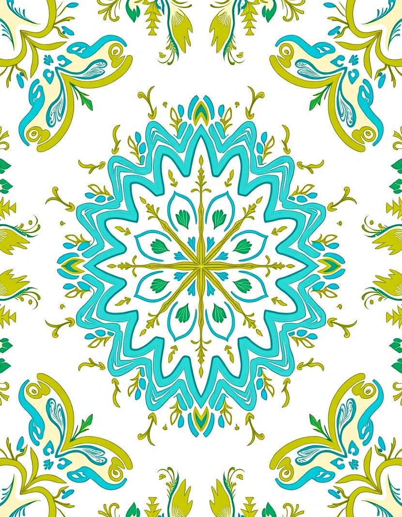 Turquoise Teal Floral Medallion Garden Rug